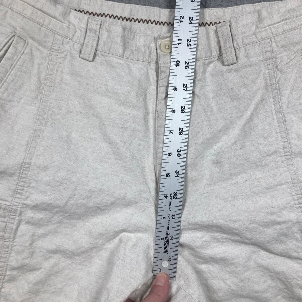 Cubavera Cargo Shorts Men 32 Beige Linen Cotton Blend Pineapple Logo 9 in Inseam